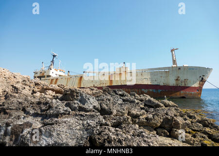 Coral Bay, Pafos, Cyprus. 17/05/2018. Pic shows: The Sierra Leone-flagged cargo shiip, Edro III, ran aground off Pegeia on the 8th of December 2011 du Stock Photo