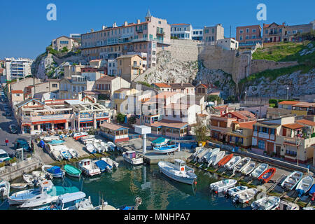 Vallon des Auffes, picturesque small fishing harbour at Marseille, Bouches-du-Rhone, Provence-Alpes-Côte d’Azur, South France, France, Europe Stock Photo