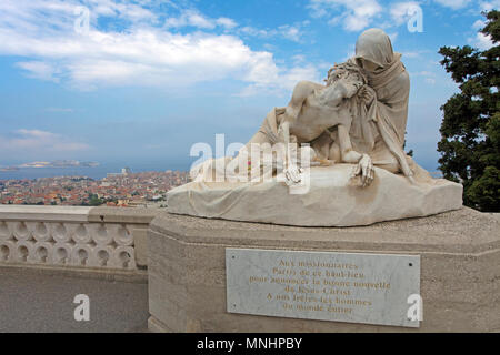Sculpture at terrace of Notre-Dame de la Garde, church of pilgrimage and landmark of the city, Marseille, Bouches-du-Rhone, South France, France Stock Photo