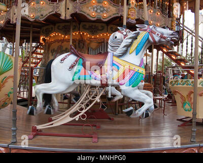 Carousel horse or merry-go-round horse on a Children's merry-go-round at old town of, Marseille, Bouches-du-Rhone, Provence-Alpes-Côte d’Azur, France Stock Photo