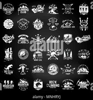 Premium Vector  Vintage mountain camping badges logos set, adventure  patches. hand drawn stickers designs bundle. travel expedition, hiking  labels. outdoor sports emblems. logotypes collection. stock vector.