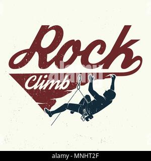 Rock Climbing club badge. Vector illustration. Concept for shirt or logo, print, stamp or tee. Vintage typography design with climber on the mountains Stock Vector