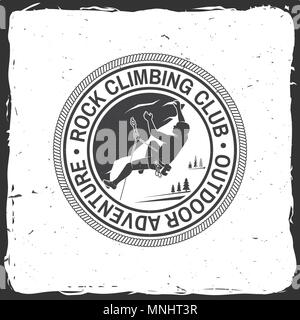 Rock Climbing club badge. Vector illustration. Concept for shirt or logo, print, stamp or tee. Vintage typography design with climber on the mountains Stock Vector