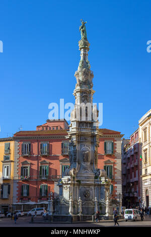 Naples, Italy - December 4, 2017: Guglia dell'Immacolata obelisk in Naples, Italy Stock Photo