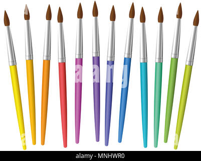 Paintbrushes Loosely Arranged Set Of Twelve Rainbow Colored Thin