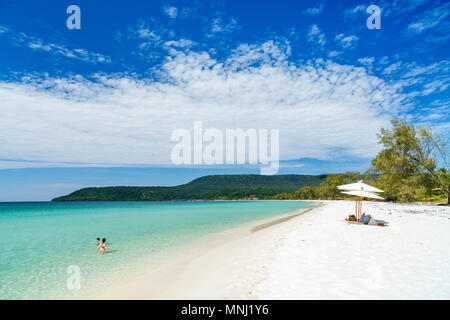Landscape photo of beautiful white sand exotic beach on Koh Rong island in Cambodia Stock Photo