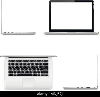 Laptop in different positions isolated on white background. Vector illustration. Stock Vector