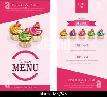 Dessert Menu Cupcakes Vector realistic. banner frame layout template 3d illustration Stock Vector