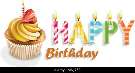 Happy Birthday Cupcakes card Vector realistic. 3d illustration Stock Vector