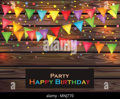 Happy Birthday card with colorful confetti decor. Vector illustration Stock Vector