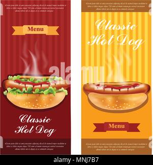 Hot dog flyers set Vector realistic. Detailed 3d illustration layout Stock Vector