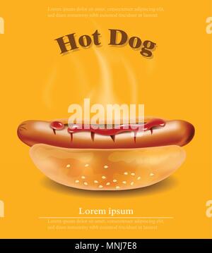 Hot dog Vector realistic. Detailed 3d illustration layout Stock Vector