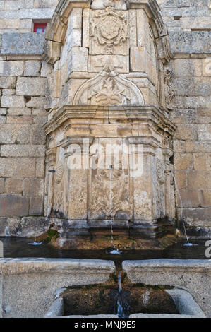 Water fountain in Castelo Novo town square. Portugal Stock Photo
