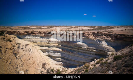 Panorama view to saline Barsa Kelmes lake and Ustyurt plateau at Karakalpakstan, Uzbekistan Stock Photo