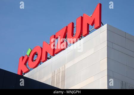 VUKOVAR, CROATIA - APRIl 20, 2018: Entrance of a Konzum supermarket in Vukovar. Konzum is a part of the Agrokor corporation, one of the main entrepris Stock Photo