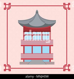 decorative frame with south korea traditional and iconic building icon over pink background, colorful design. vector illustration Stock Vector