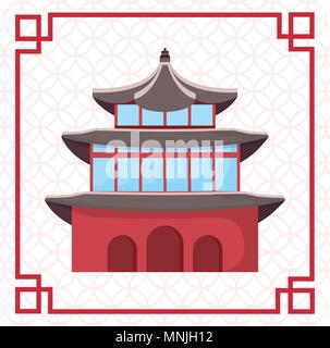 decorative frame with south korea traditional and iconic building icon over white background, colorful design. vector illustration Stock Vector