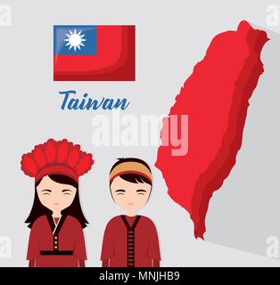 taiwan design with taiwanese cartoon man and woman over gray background, colorful design. vector illustration Stock Vector
