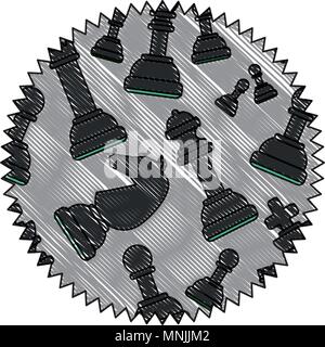 seal stamp with chess pieces pattern over white background, vector ...