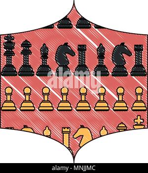 decorative frame with chess pieces pattern over white background, vector illustration Stock Vector