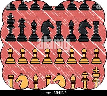 decorative frame with chess pieces pattern over white background, vector illustration Stock Vector