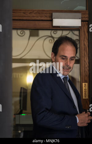 Rome, Italy. 15th May, 2018. The group leader of the Democratic Party's Senate, Andrea Marcucci, makes statements to the press on May 15, 2018 in Rome, Italy. Credit: Andrea Ronchini/Pacific Press/Alamy Live News Stock Photo