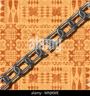 Juneteenth, Freedom Day. African-American Independence Day, June 19. The concept of a national holiday. Broken chain. Background - African ornaments.  Stock Vector