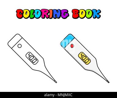electronic thermometer coloring book design isolated on white background Stock Vector