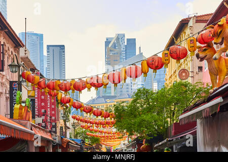Singapore Chinatown Pagoda Street Chinese Lanterns Stock Photo