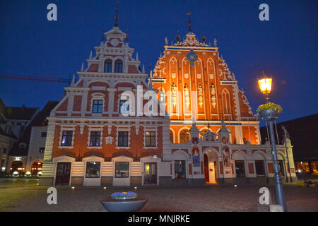 House of the Blackheads by night in Riga, Latvia Stock Photo