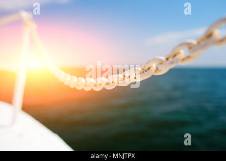 white chain on a liner in the sea. Stock Photo