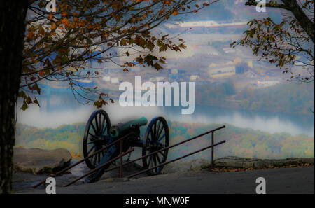 Cannon over foggy valley Stock Photo