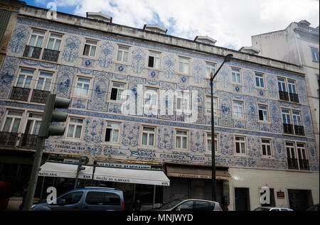 View from tram 28E as it crosses the city from west to east in Lisbon, Portugal. Stock Photo