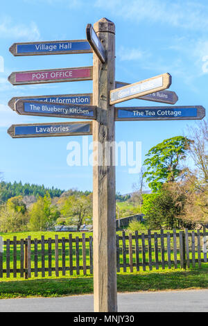 England, North Yorkshire, Wharfedale, Bolton Abbey,  Near River Wharfe. Directional street sign. Stock Photo