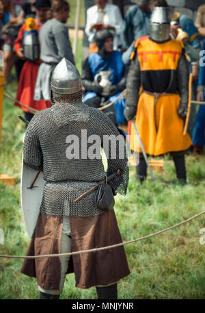 Knight and spearman in a reenactment of a Medieval Fair in Óbidos ...