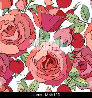 Seamless floral pattern with romantic rose flowers. Stock Vector