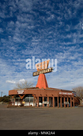 Abandoned Pancake House restaurant on Route 66 near Gallup, New Mexico Stock Photo