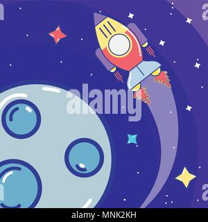 Spacecraft flying around planet Stock Vector
