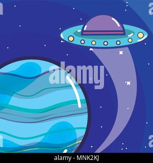 Spacecraft flying around planet Stock Vector