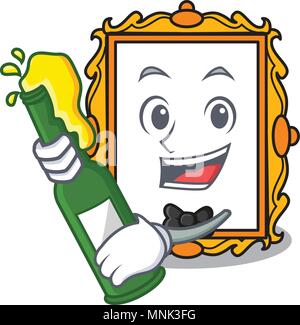 With beer picture frame mascot cartoon vector illustration Stock Vector