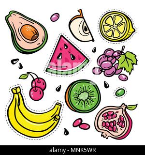 Fruits - vector isolated retro stickers set Stock Vector