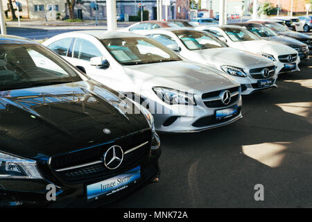 MOENCHENGLADBACH, GERMANY - APRIL 30, 2017: Office of official dealer Mercedes-Benz. Mercedes-Benz is a German automobile manufacturer Stock Photo