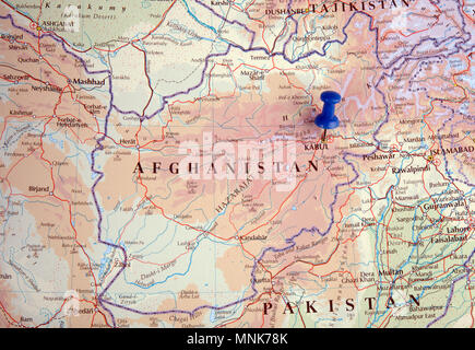 the hague, Netherlands-august 10, 2016: Map of Afghanistan with pushpin illustrative editorial Stock Photo