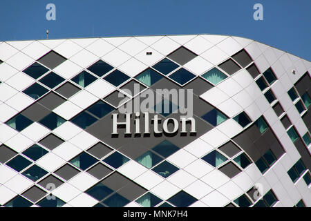 Amsterdam, Netherlands-may 5, 2016: letters on a hilton hotel in Amsterdam Stock Photo