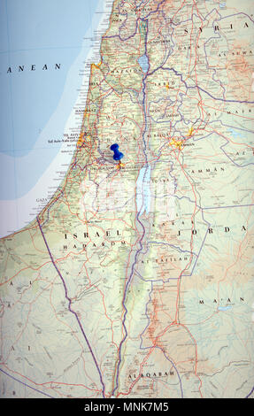 the hague, Netherlands-august 10, 2016: Map of Israel with pushpin illustrative editorial Stock Photo