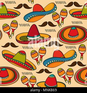 Doodle seamless pattern with mexico symbols, vector format Stock Vector