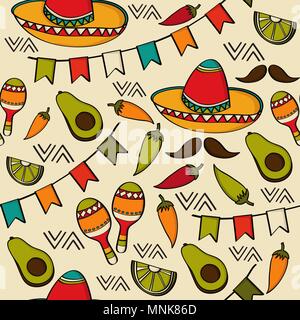 Doodle seamless pattern with mexico symbols, vector format Stock Vector