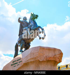 Equestrian statue of Peter the Great in Saint Petersburg, Russia. Was erected in 1782, artist Etienne Maurice Falconet Stock Photo