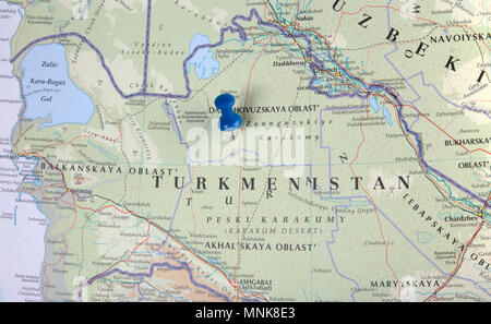 the hague, Netherlands-august 10, 2016: Map of turkmenistan with pushpin illustrative editorial Stock Photo