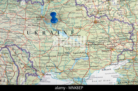 the hague, Netherlands-august 10, 2016: Map of Ukraine with pushpin illustrative editorial Stock Photo